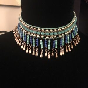 Blue and Gold Beaded 12’ Choker with Extender NWOT